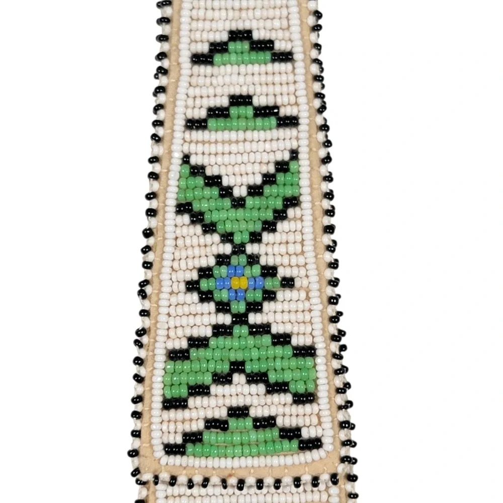 VTG 50s Southwestern Hand Loomed Beaded Bow Neck Tie Childrens‎ Clip On Green